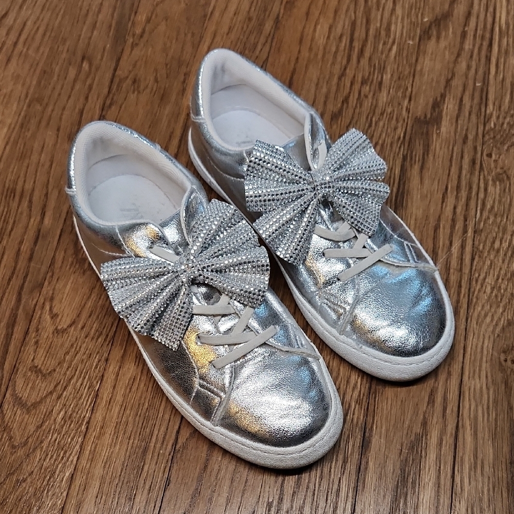 Kids Silver Sneakers with Bow